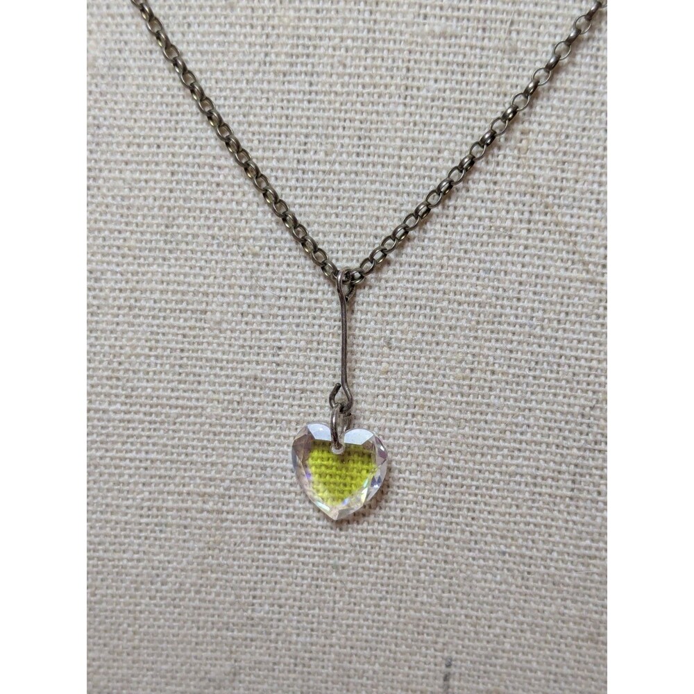 Silvertone Necklace With Shiny Clear Dangle Heart